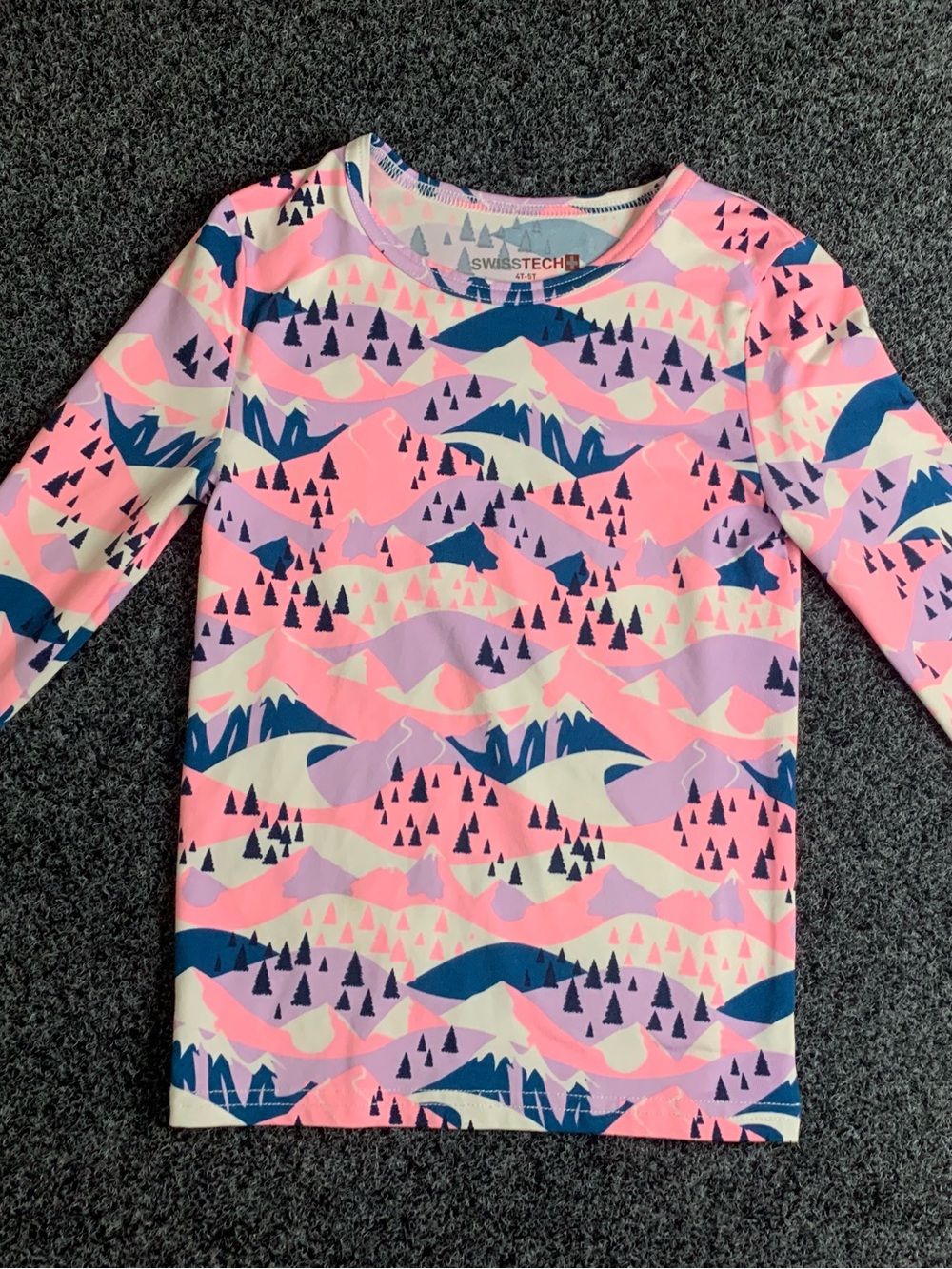 Swiss Tech Pink, Navy & Lavender Mountain-Print Long Sleeve Top